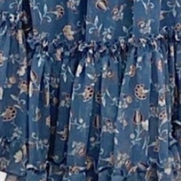 MISA Los Angeles Blue Floral Tiered Off the Shoulders Summer, Blue,Mini Dress, S - Picture 8 of 11